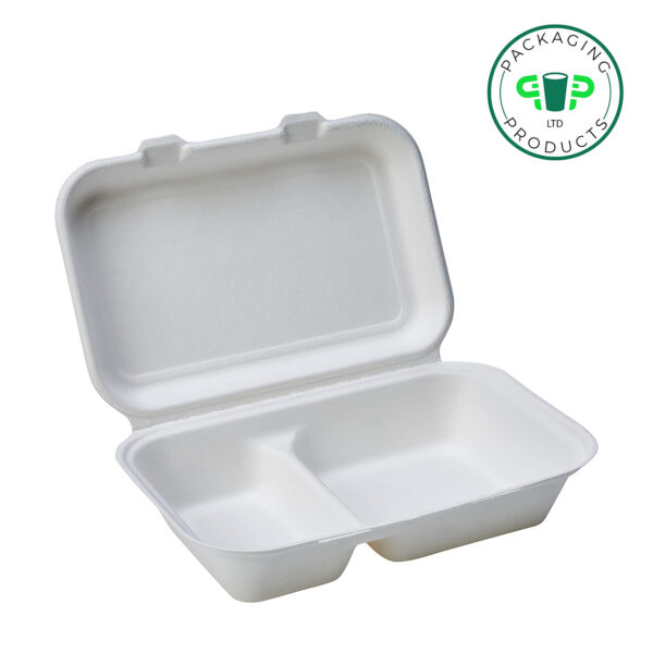 Bagasse 2 Compartment Clamshell 9"x6"